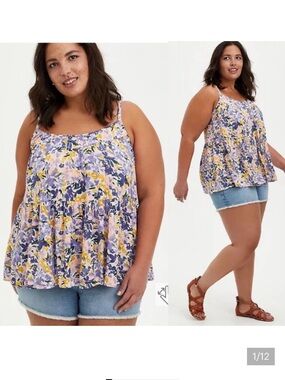 Torrid floral tiered tank top 1X plus size NWT